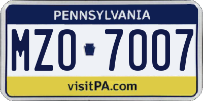 PA license plate MZO7007