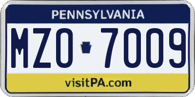 PA license plate MZO7009