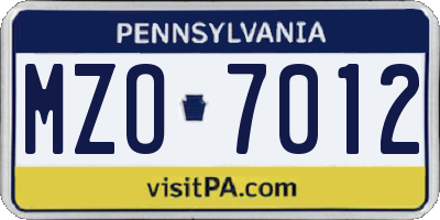 PA license plate MZO7012
