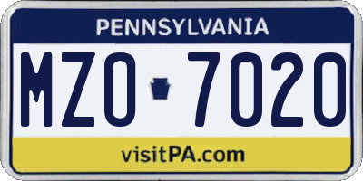 PA license plate MZO7020