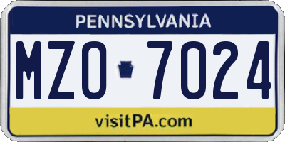 PA license plate MZO7024