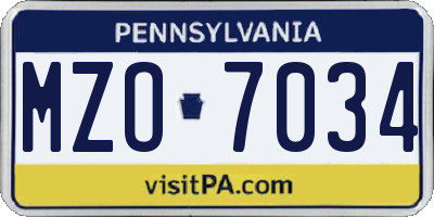 PA license plate MZO7034