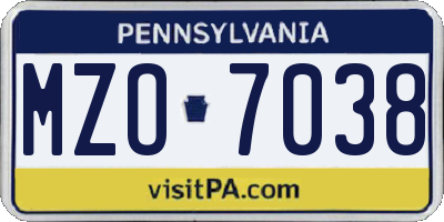 PA license plate MZO7038