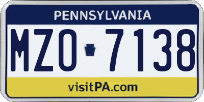 PA license plate MZO7138