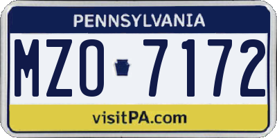 PA license plate MZO7172