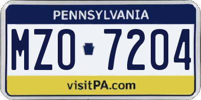 PA license plate MZO7204