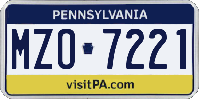 PA license plate MZO7221
