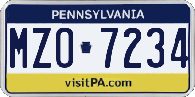 PA license plate MZO7234