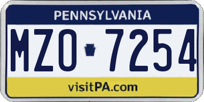 PA license plate MZO7254