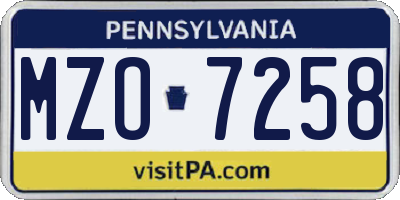 PA license plate MZO7258