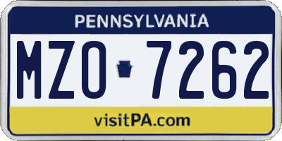 PA license plate MZO7262