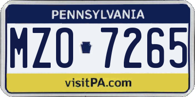 PA license plate MZO7265