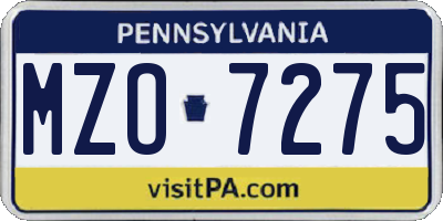 PA license plate MZO7275