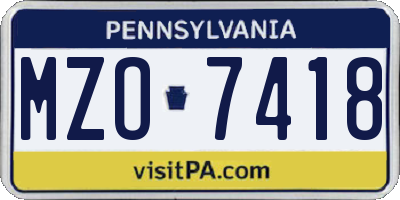 PA license plate MZO7418