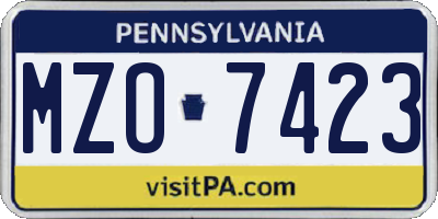 PA license plate MZO7423