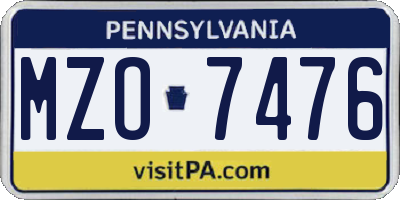 PA license plate MZO7476