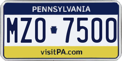 PA license plate MZO7500