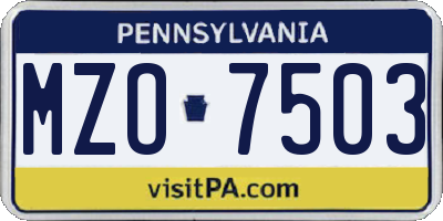 PA license plate MZO7503