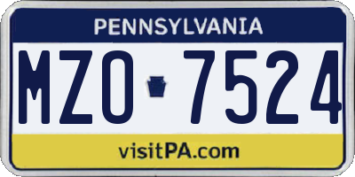 PA license plate MZO7524