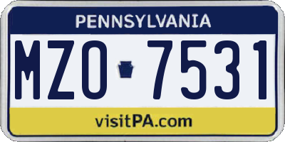 PA license plate MZO7531