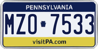 PA license plate MZO7533