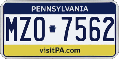 PA license plate MZO7562