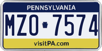 PA license plate MZO7574