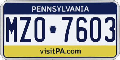 PA license plate MZO7603