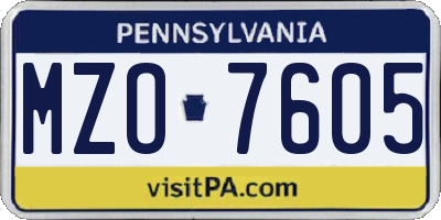 PA license plate MZO7605