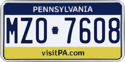 PA license plate MZO7608