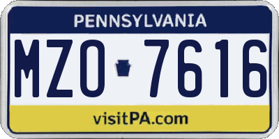 PA license plate MZO7616