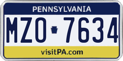 PA license plate MZO7634