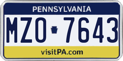 PA license plate MZO7643
