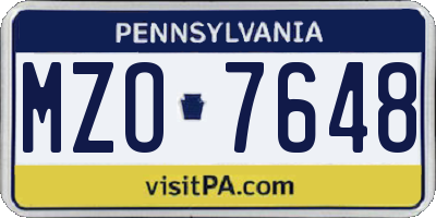 PA license plate MZO7648