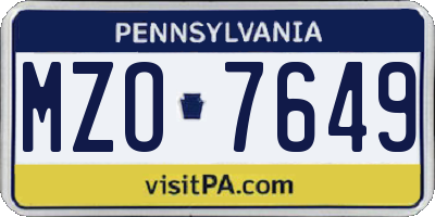PA license plate MZO7649