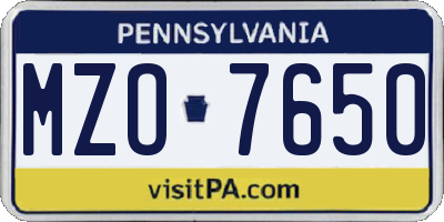 PA license plate MZO7650
