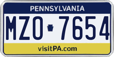 PA license plate MZO7654