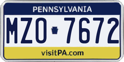 PA license plate MZO7672
