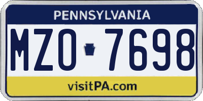 PA license plate MZO7698