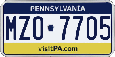 PA license plate MZO7705