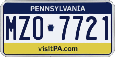 PA license plate MZO7721
