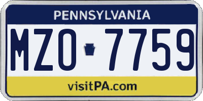 PA license plate MZO7759