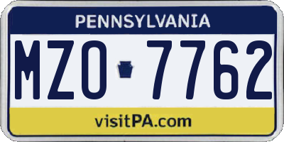 PA license plate MZO7762