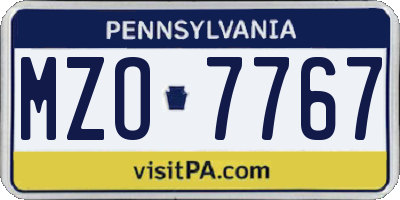 PA license plate MZO7767