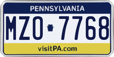 PA license plate MZO7768