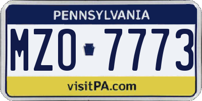 PA license plate MZO7773