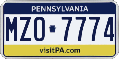 PA license plate MZO7774