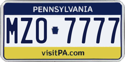 PA license plate MZO7777