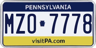 PA license plate MZO7778