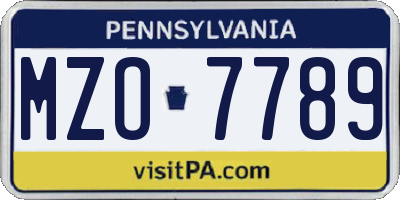 PA license plate MZO7789